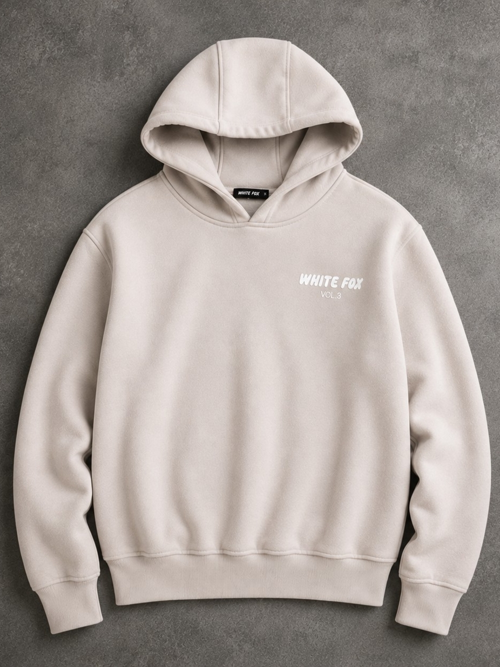 White Fox Vol. 3 Hoodie XS/S Oversized Beige Fleece Pullover Sweatshirt
